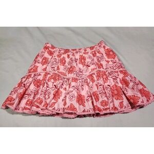 Jessica Simpson Floral Eyelet Tiered Mini Skirt Womens Size M Pink Red Lace Trim